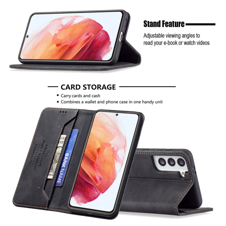 For Samsung Galaxy S21 5G Magnetic RFID Blocking Anti-Theft Leather Case with Holder & Card Slots & Wallet
