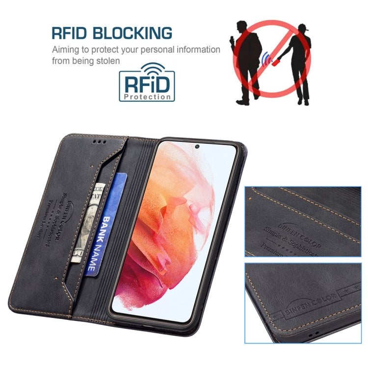 For Samsung Galaxy S21 5G Magnetic RFID Blocking Anti-Theft Leather Case with Holder & Card Slots & Wallet