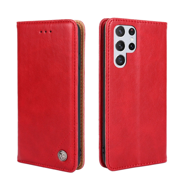 For Samsung Galaxy S22 Ultra 5G Non-Magnetic Retro Texture Horizontal Flip Leather Case with Holder & Card Slots & Wallet