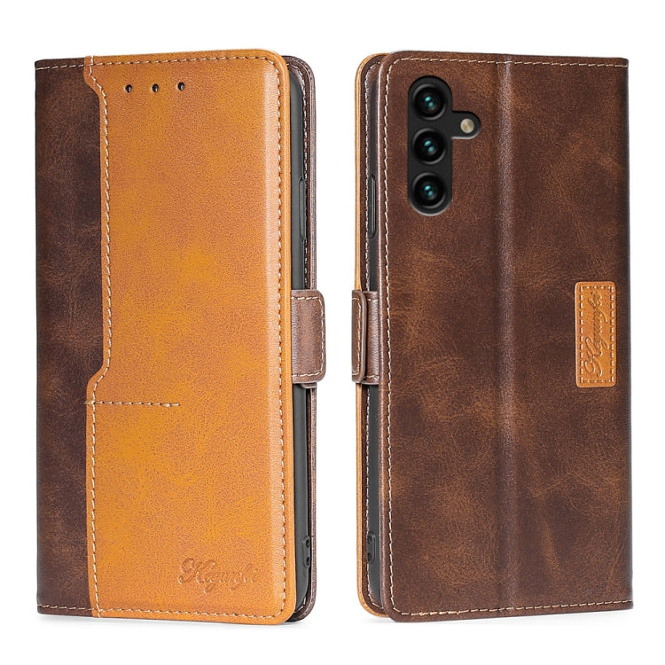 For Samsung Galaxy A13 5G Retro Texture Contrast Color Side Buckle Horizontal Flip Leather Case with Holder & Card Slots & Wallet