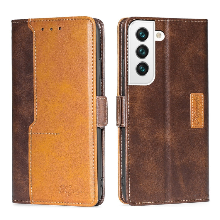 For Samsung Galaxy S22+ 5G Retro Texture Contrast Color Side Buckle Horizontal Flip Leather Case with Holder & Card Slots & Wallet