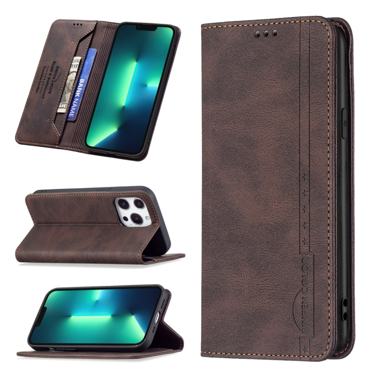 For iPhone 13 Pro Magnetic RFID Blocking Anti-Theft Leather Case with Holder & Card Slots & Wallet