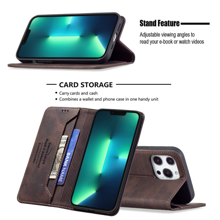 For iPhone 13 Pro Magnetic RFID Blocking Anti-Theft Leather Case with Holder & Card Slots & Wallet