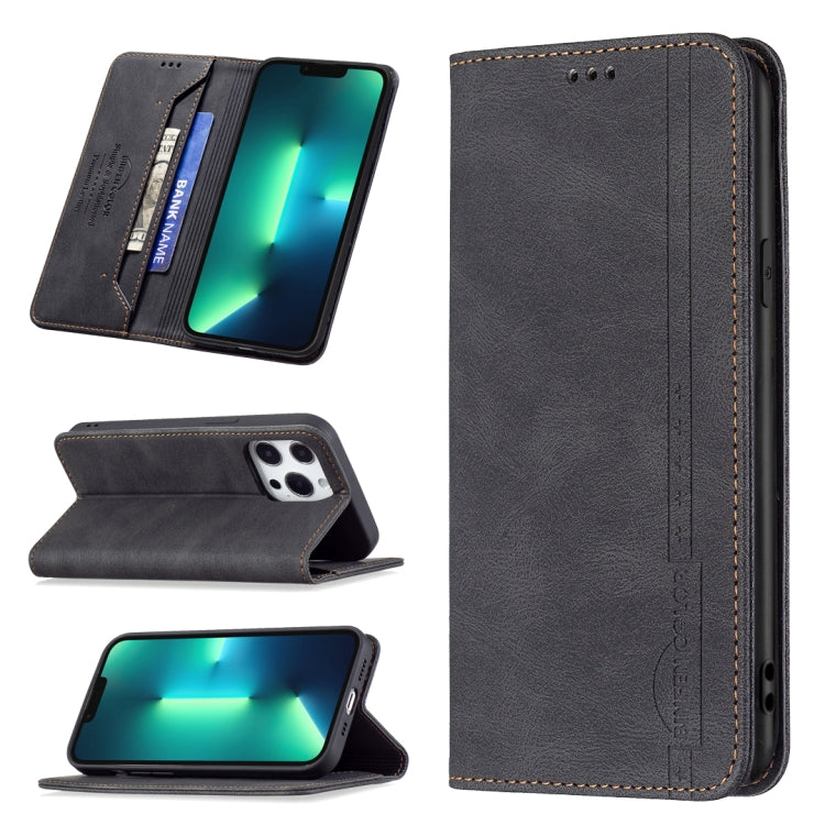 For iPhone 13 Pro Magnetic RFID Blocking Anti-Theft Leather Case with Holder & Card Slots & Wallet