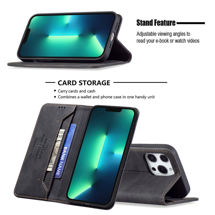For iPhone 13 Pro Magnetic RFID Blocking Anti-Theft Leather Case with Holder & Card Slots & Wallet