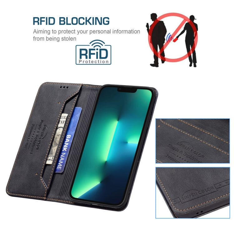 For iPhone 13 Pro Magnetic RFID Blocking Anti-Theft Leather Case with Holder & Card Slots & Wallet
