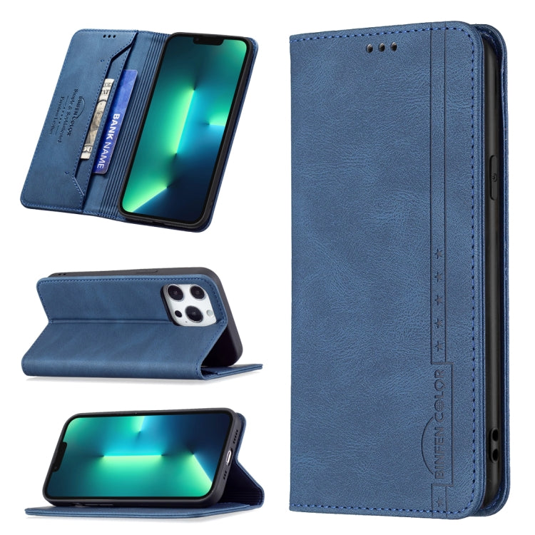 For iPhone 13 Pro Magnetic RFID Blocking Anti-Theft Leather Case with Holder & Card Slots & Wallet