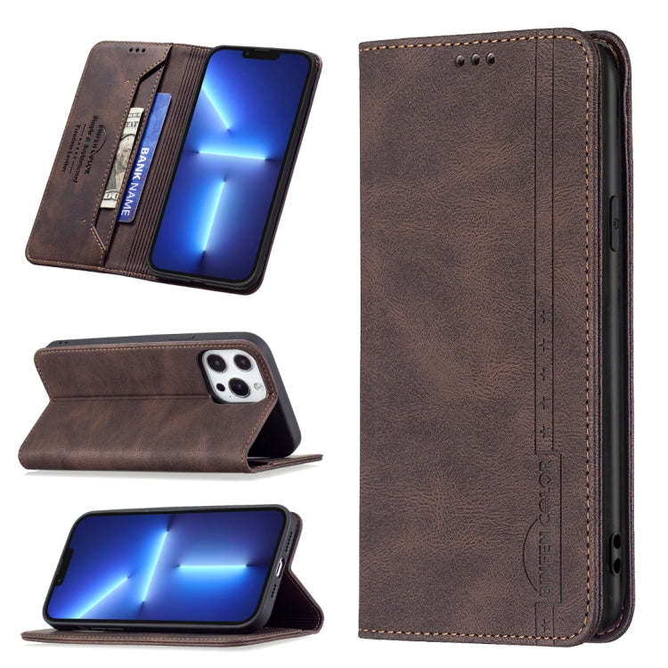 For iPhone 13 Pro Max Magnetic RFID Blocking Anti-Theft Leather Case with Holder & Card Slots & Wallet
