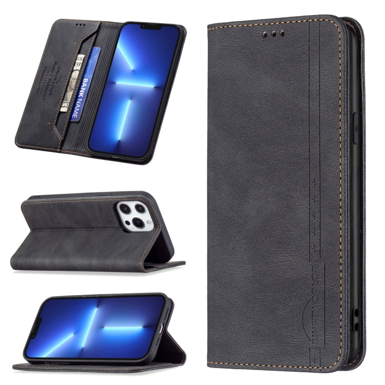 For iPhone 13 Pro Max Magnetic RFID Blocking Anti-Theft Leather Case with Holder & Card Slots & Wallet