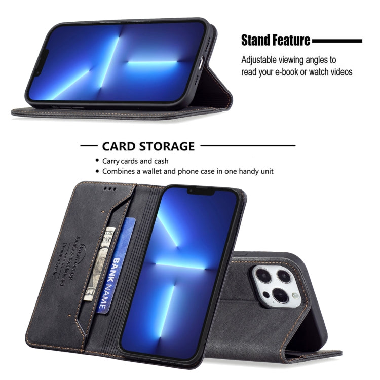 For iPhone 13 Pro Max Magnetic RFID Blocking Anti-Theft Leather Case with Holder & Card Slots & Wallet
