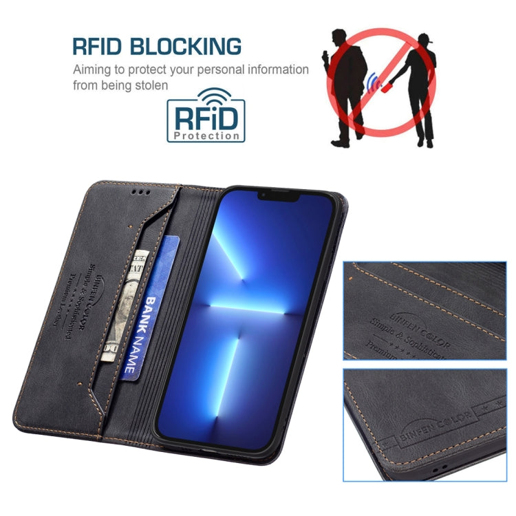 For iPhone 13 Pro Max Magnetic RFID Blocking Anti-Theft Leather Case with Holder & Card Slots & Wallet