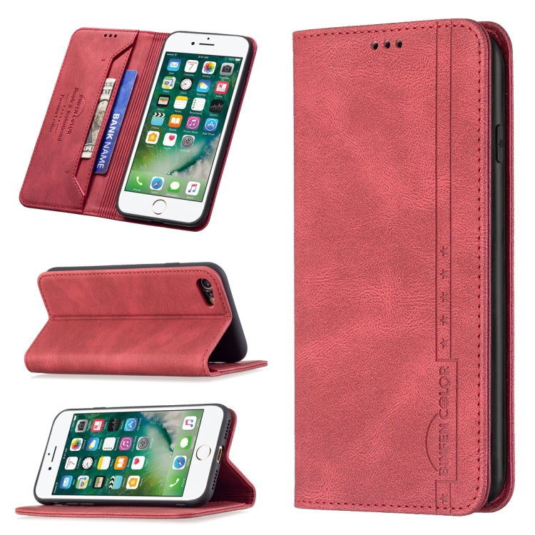For iPhone SE 2022 / SE 2020 / 8 / 7 Magnetic RFID Blocking Anti-Theft Leather Case with Holder & Card Slots & Wallet