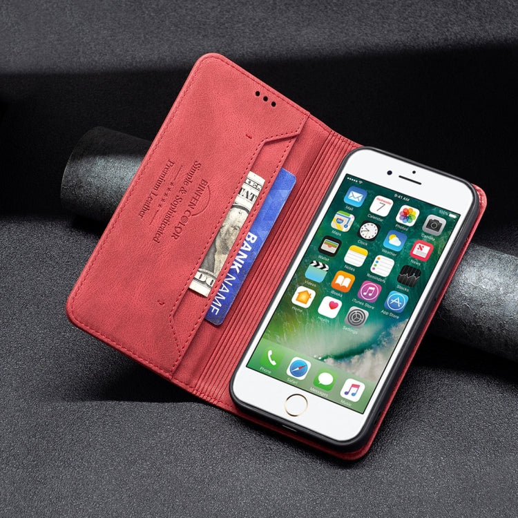 For iPhone SE 2022 / SE 2020 / 8 / 7 Magnetic RFID Blocking Anti-Theft Leather Case with Holder & Card Slots & Wallet