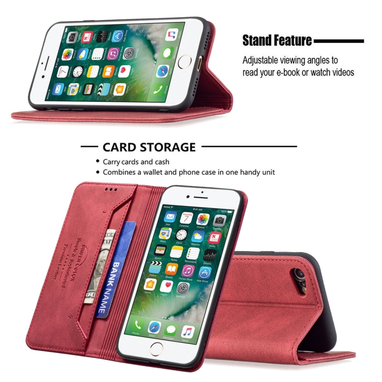 For iPhone SE 2022 / SE 2020 / 8 / 7 Magnetic RFID Blocking Anti-Theft Leather Case with Holder & Card Slots & Wallet