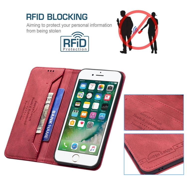 For iPhone SE 2022 / SE 2020 / 8 / 7 Magnetic RFID Blocking Anti-Theft Leather Case with Holder & Card Slots & Wallet