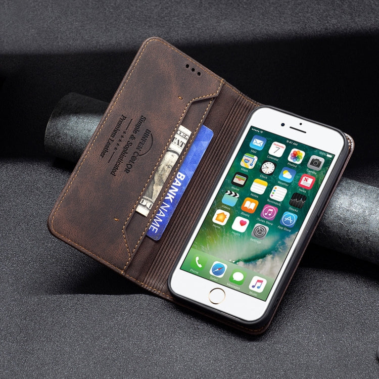 For iPhone SE 2022 / SE 2020 / 8 / 7 Magnetic RFID Blocking Anti-Theft Leather Case with Holder & Card Slots & Wallet