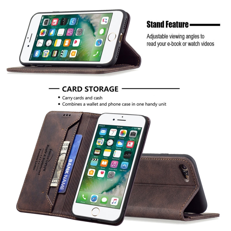 For iPhone SE 2022 / SE 2020 / 8 / 7 Magnetic RFID Blocking Anti-Theft Leather Case with Holder & Card Slots & Wallet
