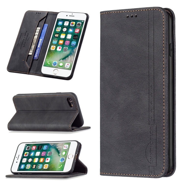 For iPhone SE 2022 / SE 2020 / 8 / 7 Magnetic RFID Blocking Anti-Theft Leather Case with Holder & Card Slots & Wallet