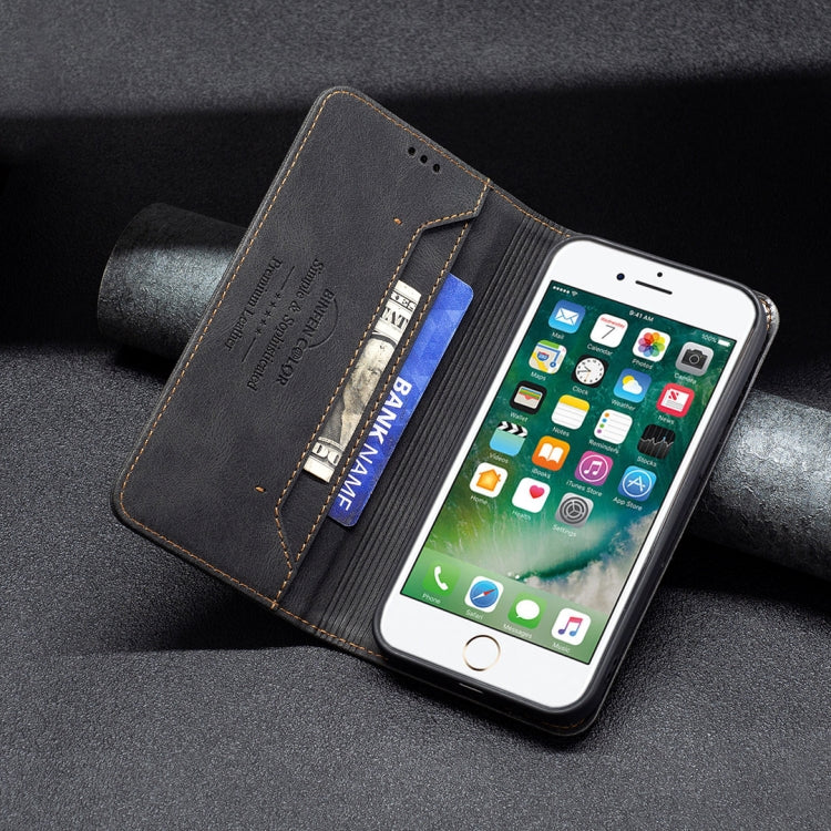 For iPhone SE 2022 / SE 2020 / 8 / 7 Magnetic RFID Blocking Anti-Theft Leather Case with Holder & Card Slots & Wallet