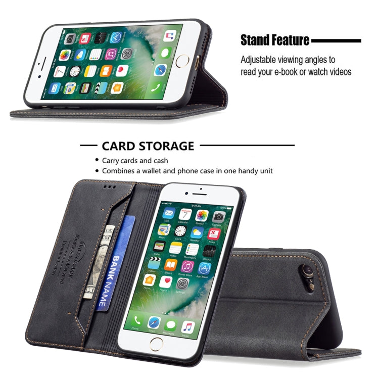 For iPhone SE 2022 / SE 2020 / 8 / 7 Magnetic RFID Blocking Anti-Theft Leather Case with Holder & Card Slots & Wallet