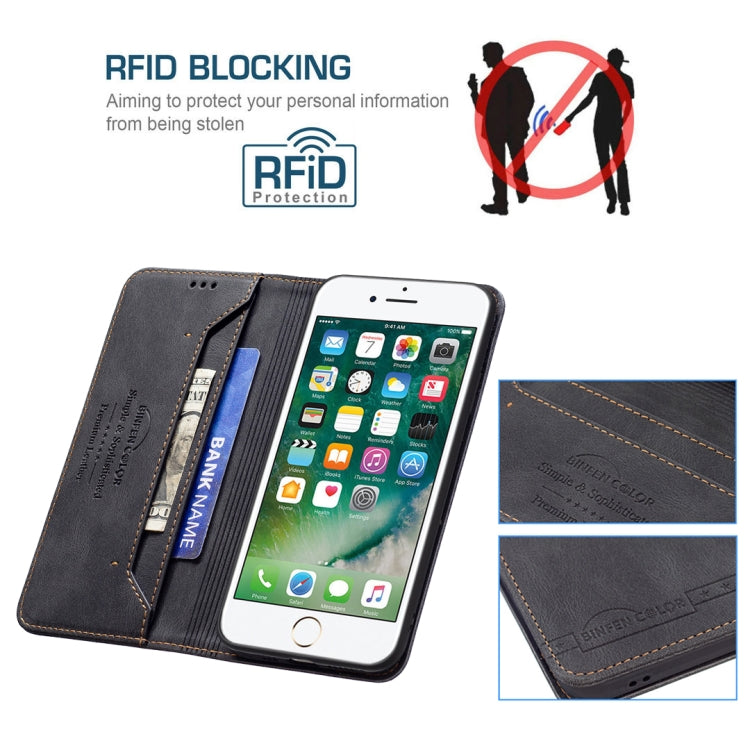 For iPhone SE 2022 / SE 2020 / 8 / 7 Magnetic RFID Blocking Anti-Theft Leather Case with Holder & Card Slots & Wallet