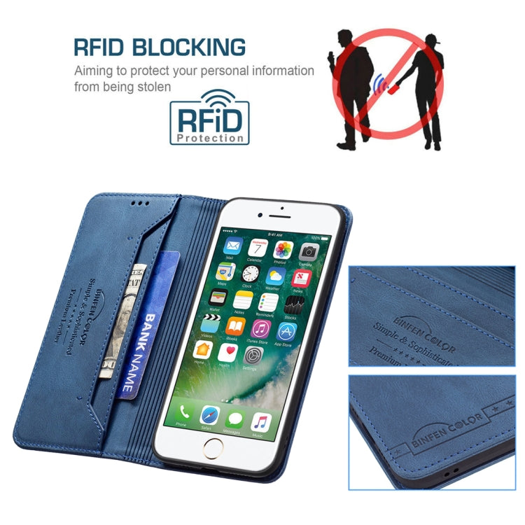 For iPhone SE 2022 / SE 2020 / 8 / 7 Magnetic RFID Blocking Anti-Theft Leather Case with Holder & Card Slots & Wallet