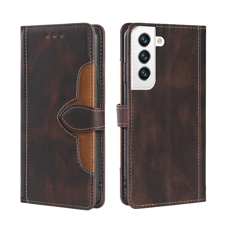 For Samaung Galaxy S22 5G Skin Feel Straw Hat Horizontal Flip Leather Case with Holder & Card Slots