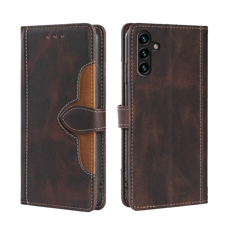 For Samsung Galaxy A13 5G Skin Feel Straw Hat Horizontal Flip Leather Case with Holder & Card Slots