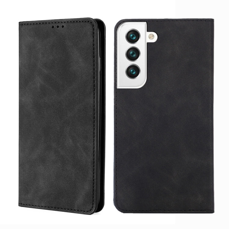 For Samaung Galaxy S22 5G Skin Feel Magnetic Horizontal Flip Leather Case with Holder & Card Slots