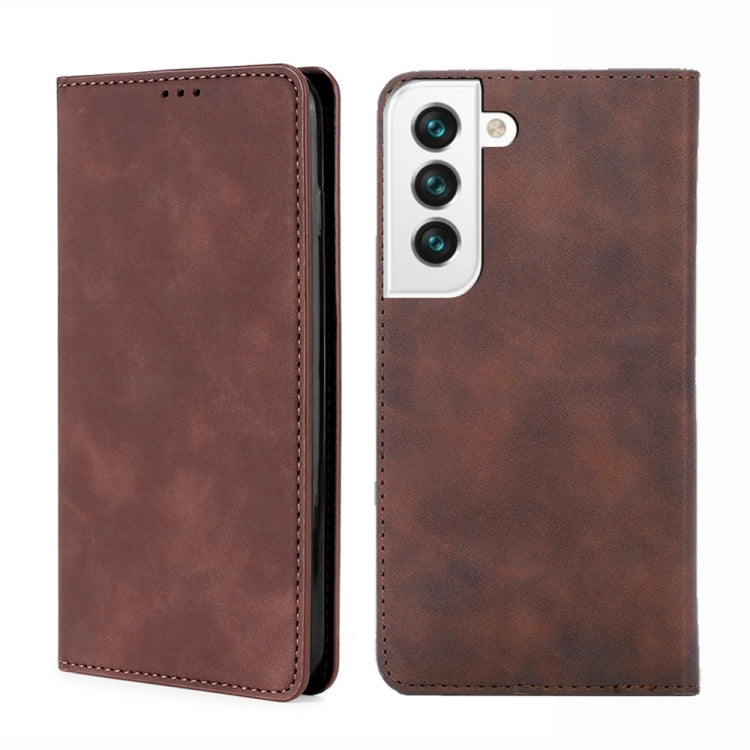 For Samaung Galaxy S22 5G Skin Feel Magnetic Horizontal Flip Leather Case with Holder & Card Slots