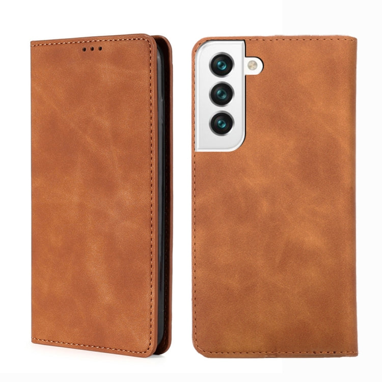 For Samaung Galaxy S22 5G Skin Feel Magnetic Horizontal Flip Leather Case with Holder & Card Slots