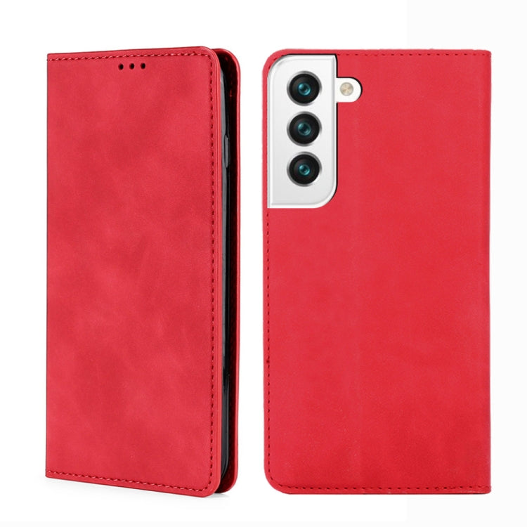For Samaung Galaxy S22 5G Skin Feel Magnetic Horizontal Flip Leather Case with Holder & Card Slots