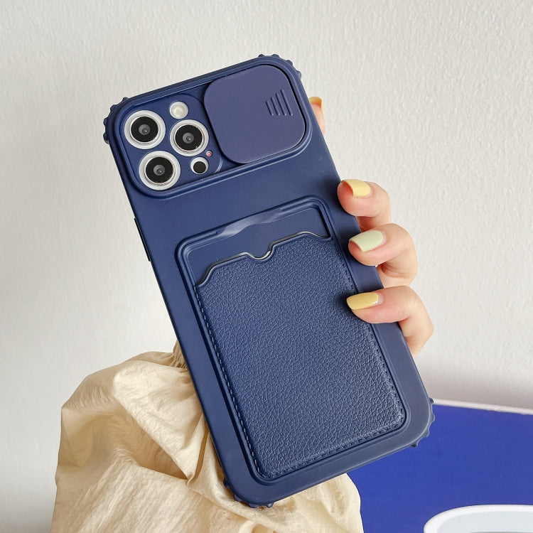For iPhone 12 Sliding Camera Cover TPU Shockproof Case with Card Slot