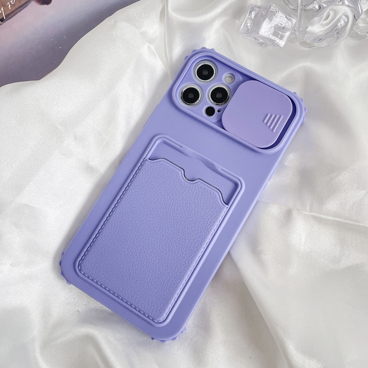 For iPhone 11 Sliding Camera Cover TPU Shockproof Case with Card Slot