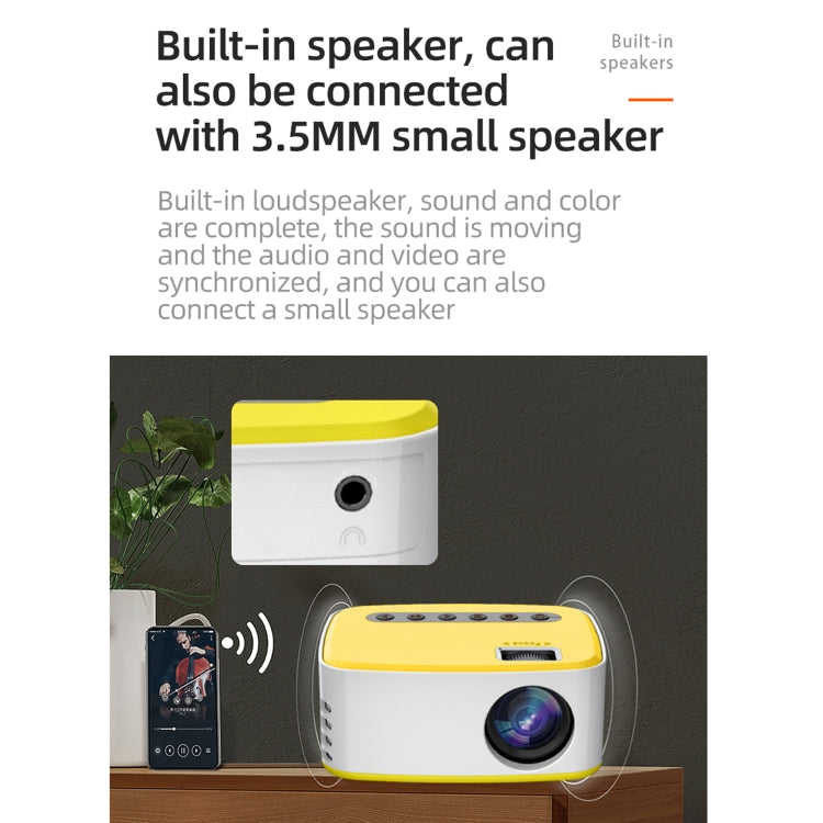 T20 320x240 400 Lumens Portable Home Theater LED HD Digital Projector, Same Screen Version(Yellow)