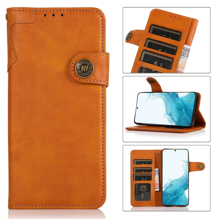 For Samsung Galaxy S22 5G KHAZNEH Dual-Splicing Cowhide Texture Horizontal Flip Leather Case with Holder & Card Slots & Wallet & Lanyard