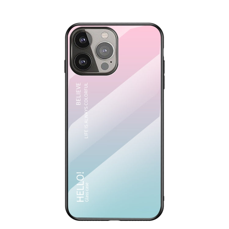 For iPhone 13 Pro Max Gradient Color Painted TPU Edge Glass Case