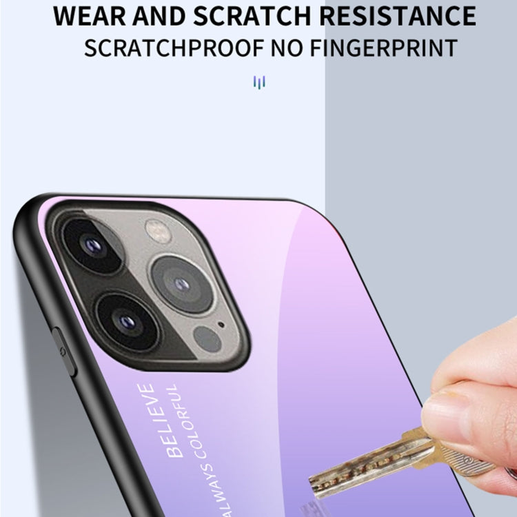 For iPhone 13 Pro Max Gradient Color Painted TPU Edge Glass Case