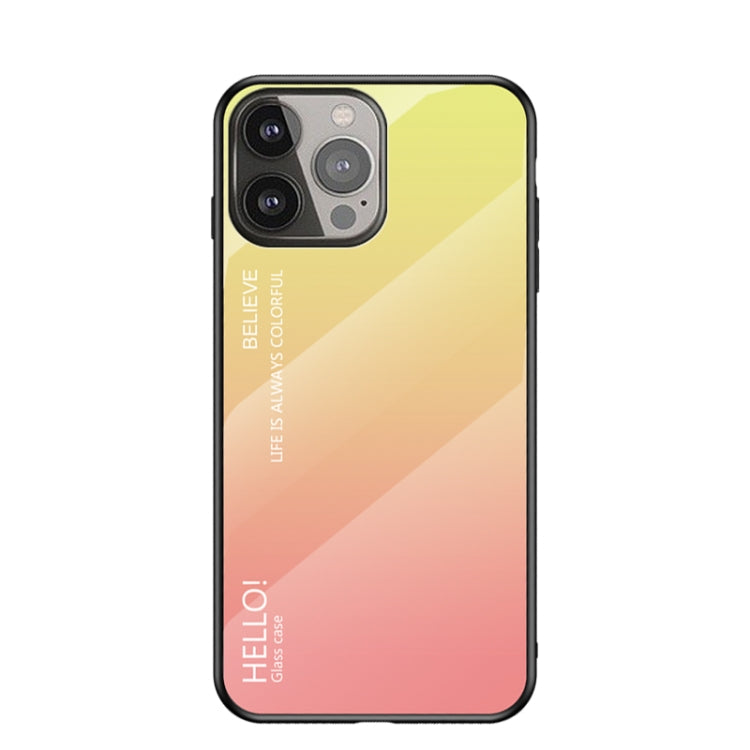 For iPhone 13 Pro Max Gradient Color Painted TPU Edge Glass Case