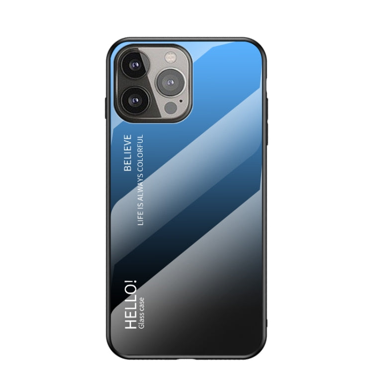 For iPhone 13 Pro Max Gradient Color Painted TPU Edge Glass Case