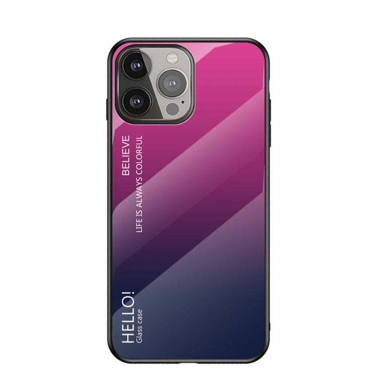 For iPhone 13 Pro Max Gradient Color Painted TPU Edge Glass Case