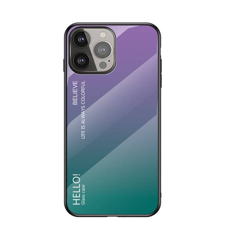 For iPhone 13 Pro Max Gradient Color Painted TPU Edge Glass Case