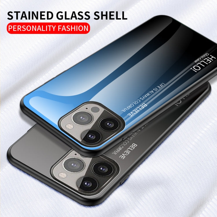 For iPhone 13 Pro Gradient Color Painted TPU Edge Glass Case