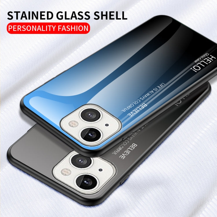 For iPhone 13 mini Gradient Color Painted TPU Edge Glass Case