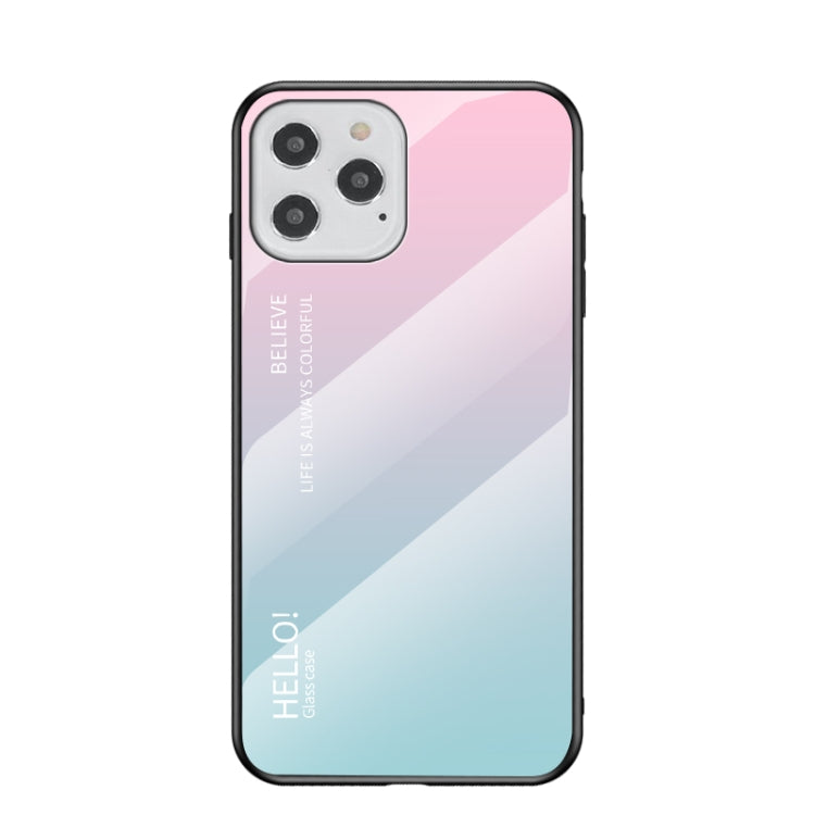 For iPhone 12 Pro Max Gradient Color Painted TPU Edge Glass Case