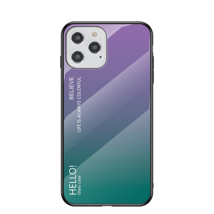 For iPhone 12 Pro Gradient Color Painted TPU Edge Glass Case