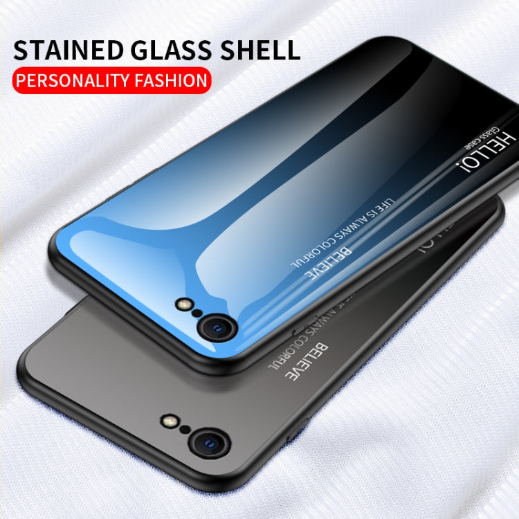 For iPhone SE 2022 / SE 2020 / 8 / 7 Gradient Color Painted TPU Edge Glass Case