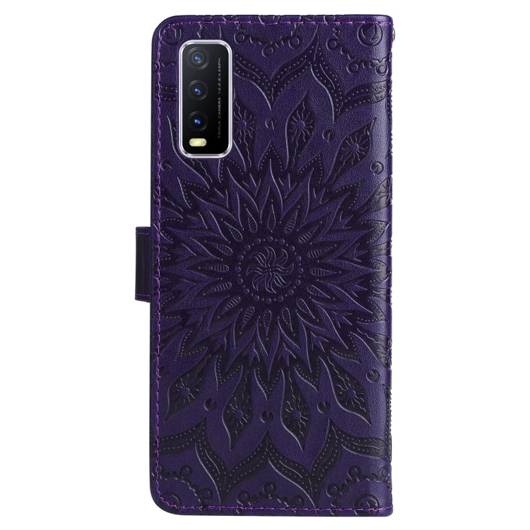 For vivo Y11s/Y12A/Y12s/Y20/Y20A/Y20s/Y20i/Y20G/Y20SG Pressed Printing Sunflower Pattern Horizontal Flip PU Leather Case with Holder & Card Slots & Wallet & Lanyard