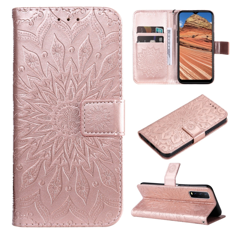 For vivo Y11s/Y12A/Y12s/Y20/Y20A/Y20s/Y20i/Y20G/Y20SG Pressed Printing Sunflower Pattern Horizontal Flip PU Leather Case with Holder & Card Slots & Wallet & Lanyard
