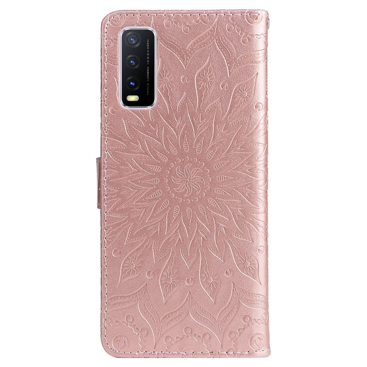 For vivo Y11s/Y12A/Y12s/Y20/Y20A/Y20s/Y20i/Y20G/Y20SG Pressed Printing Sunflower Pattern Horizontal Flip PU Leather Case with Holder & Card Slots & Wallet & Lanyard